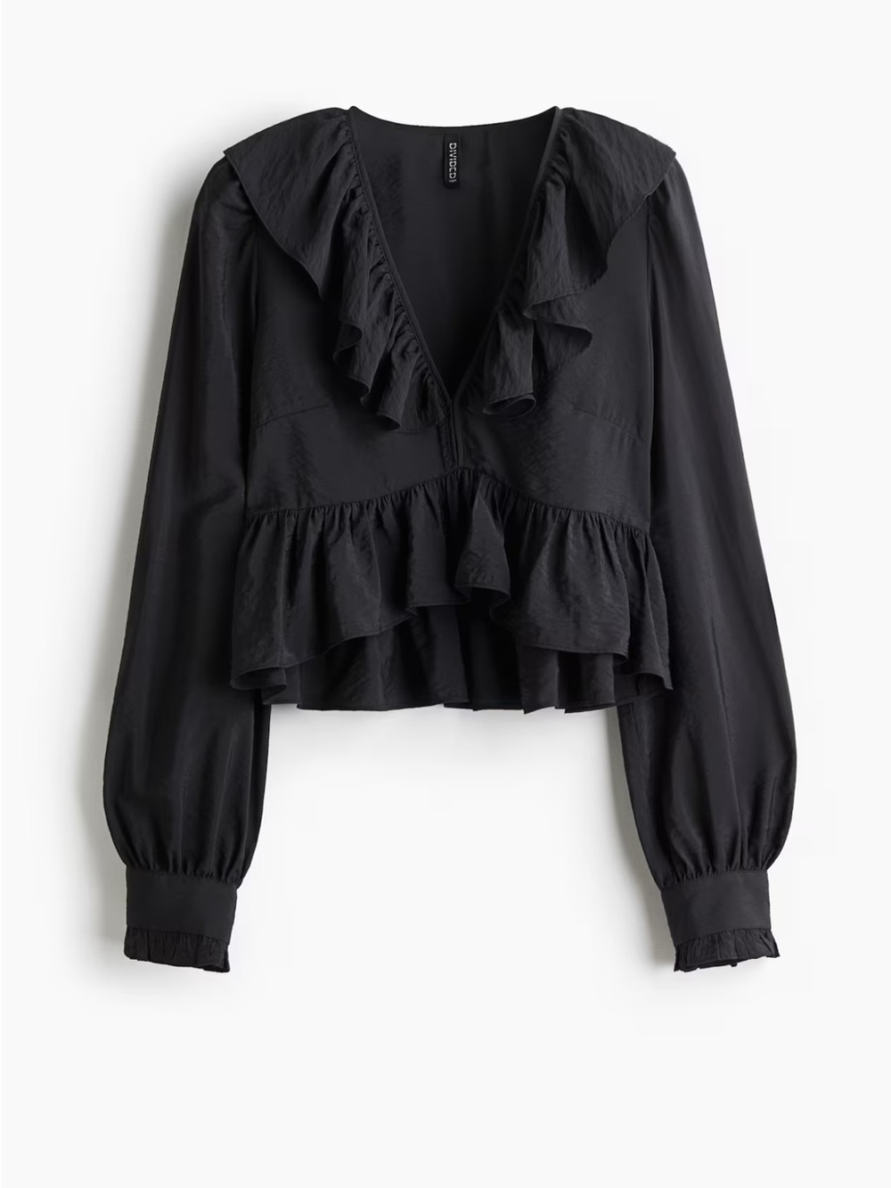 H&M Black Ruffle V-Neck Blouse